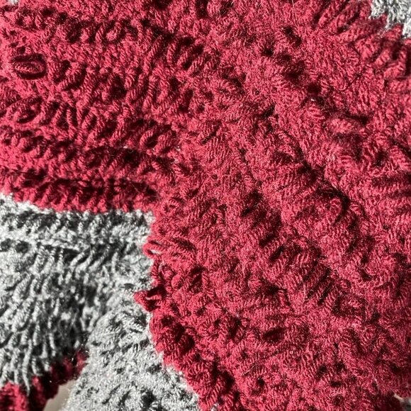 Hand Knit Burgundy Grey Striped Loopy Stitch Knit Button Up Cardigan XXL - Picture 10 of 12